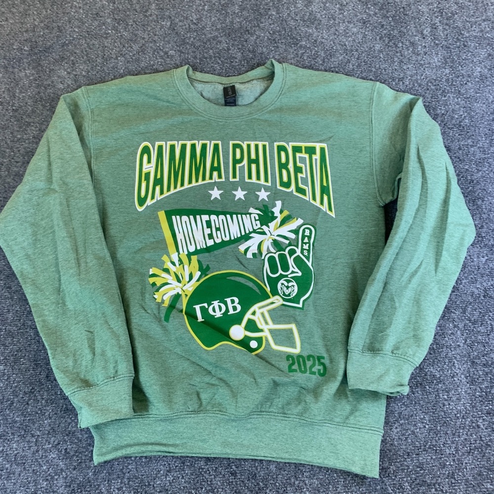 Gildan Gamma Phi Beta Homecoming 2025 Sweatshirt Mens Small Green Graphic Print